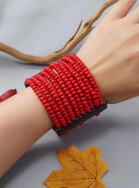 红色吉祥排串小米粒圆珠手链