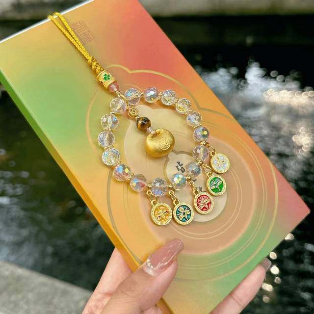 杭州灵瘾寺钱袋子五路财神有钱花挂件马年新款白五彩新年配饰车挂