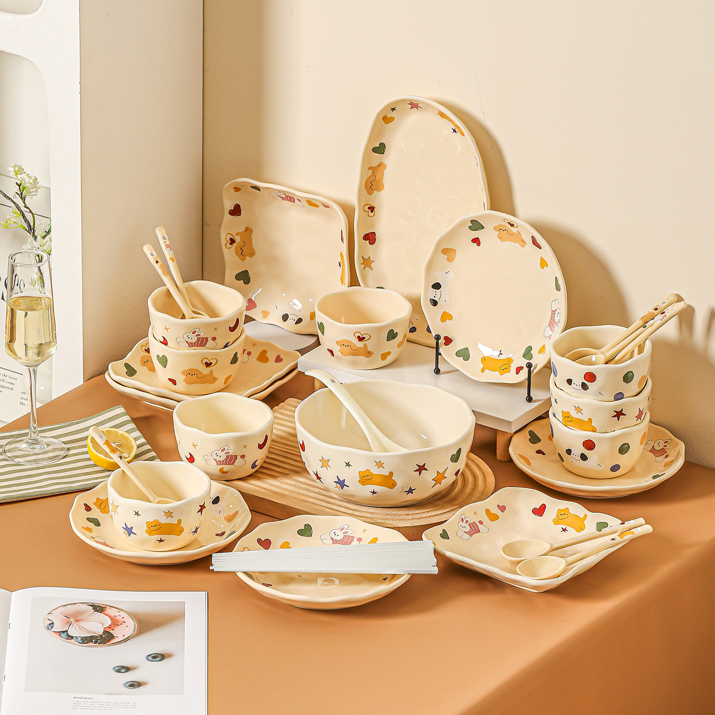 餐具套组情侣2人食可爱碗家用2025新款盘子碗具碗碟碗盘套装碗筷