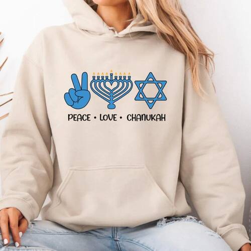 Peace Love Canukah Unisex Women Hoodie Jewish Hanukkah Appar