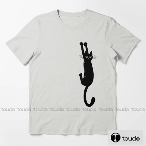 New Black Cat Holding On New Men'S T-Shirt High Quality 100%