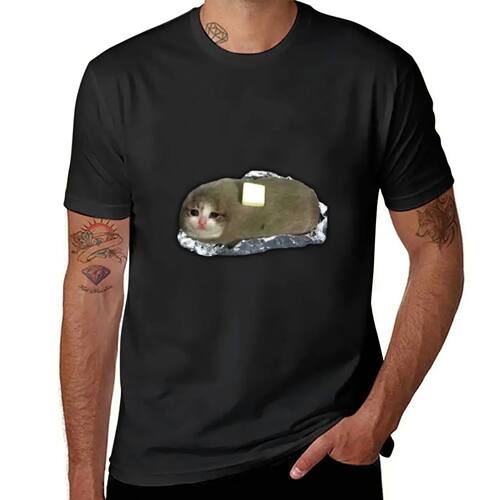 sad potato cat with butter T-Shirt summer tops animal prinfo