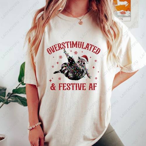 Overstimulated and Festive AF Christmas Raccoon SantaClaus S
