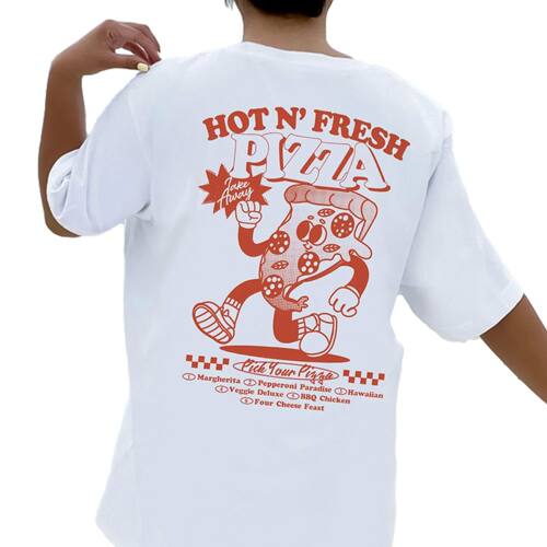 HB502-Pizza Back Print Graphic Tees Women 90s Retro T-Shirts