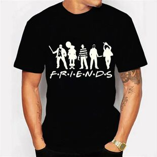 CX Friends Print Men T-shirt Halloween Horror Movies Trick o