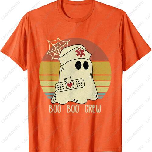 Boo Boo Crew Nurse Halloween Graphic T Shirts Spider Web Wom