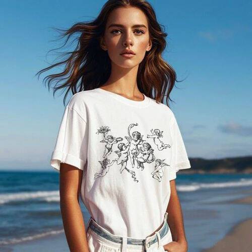 Seven Anagel  Women Cute Cartoon Bookworm T-Shirts Funny Boo