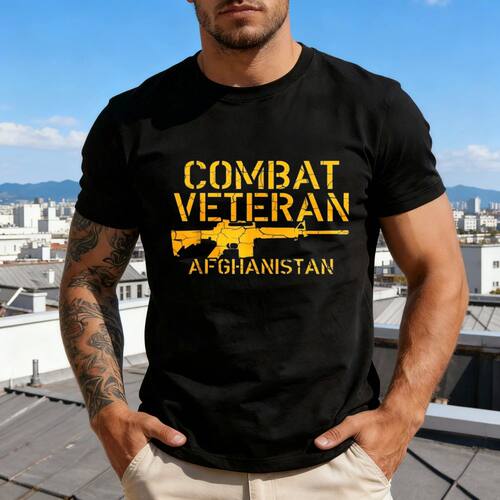 Combat Veteran Afghanistan Graphic T-Shirt Military Enthusia