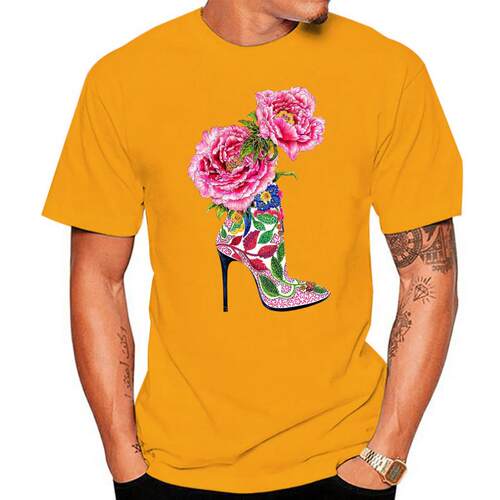 Vogue watercolor flowers high heel shoe printed tshirt women