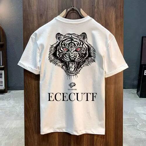Summer Heavy American Sports Tiger Head Printing Cotton T-sh