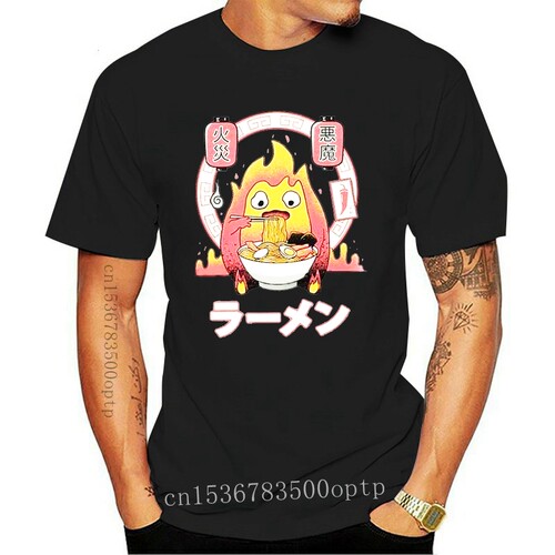 New Howls Moving Castle Fire Demon Ramen Calcifer Men T-Shir