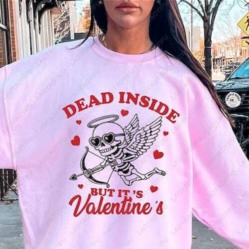 Dead Inside But It‘s Valentine Funny Skeleton Sweatshirt Gi