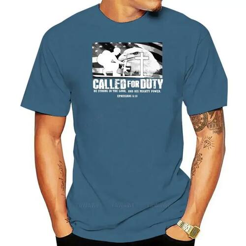 Male t-shirts black Religious Christian Soldier Cross Called
