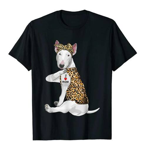 LE I Love Mom Tattoo Funny Bull Terrier Dog With Bandana T-S