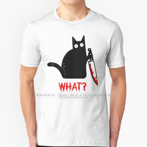 Funny Black Cat What ?-Murderous Cat Holding Knife 100% Cott