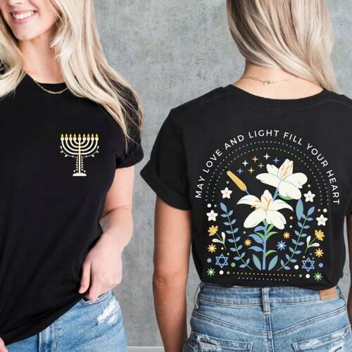 Happy Hanukkah Women T-Shirt: Menorah Jewish Holiday Tee Fun