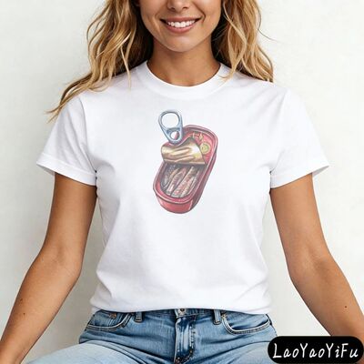 Illustrated Print of Canned Sardines Tshirt Retro Design Sea