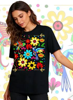 Floral Bird Otomi Mexican Style Shirt Mexicano Fashion Casua