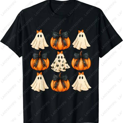 Bowknot Pumpkin Ghost Spooky Boo Clothes for Women Halloween