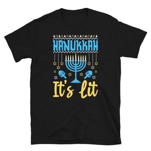 Hanukkah It’s Lit Jewish Holiday Menorah Dreidel Short-Slee