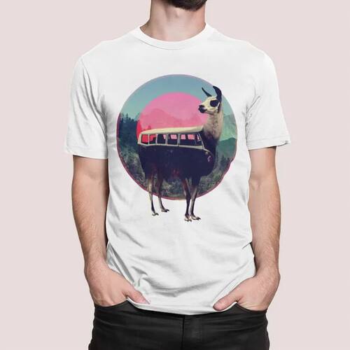 Llama Bus Graphic Tee Funny Animal Art Shirt Strange Animals