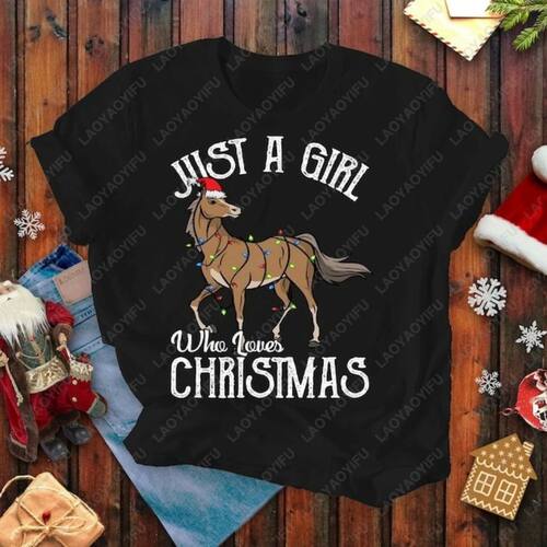 Christmas Horse Riding Holiday Graphic T Shirts Colorful Lam