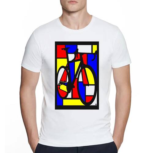 New Summer Fashion Men Short Sleeve Mondrian Bicycle Art Pri