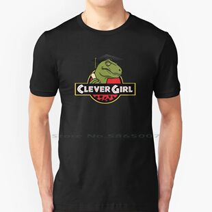 Clever Girl 100% Cotton T Shirt Clever Girl Velociraptor Gra