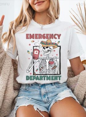 Skeleton Emergency Department Nurse Graphic T Shirts Cinco D