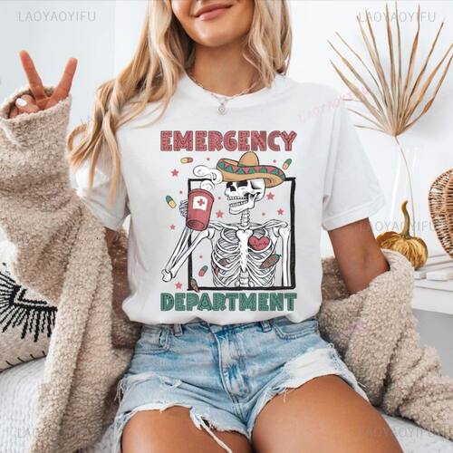 Skeleton Emergency Department Nurse Graphic T Shirts Cinco D