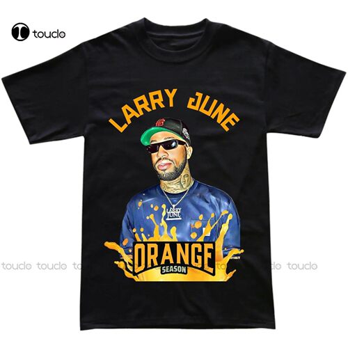New Larry June Orange Season Graphic T Shirt Handmade New!!