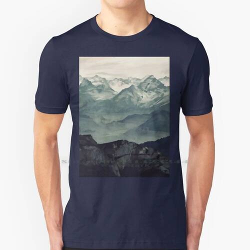 Mountain Fog 100% Cotton T Shirt Fog Nature Blue Black Green