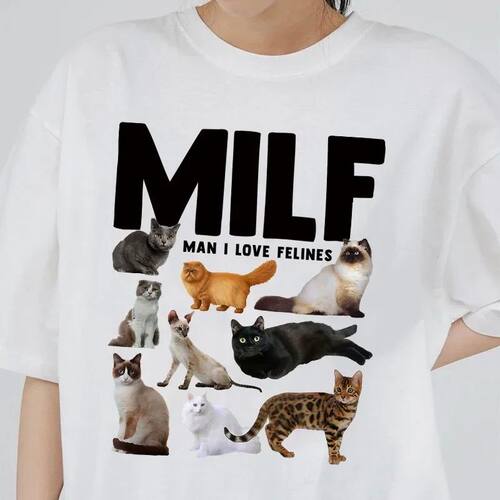 Cat Mom Shirt Cute Graphic Tees MILF Man I Love Felines Wome