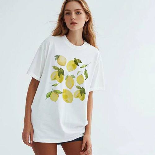 8Lemons Graphic T-Shirt Vintage Top Tee Round Neck Short Sle