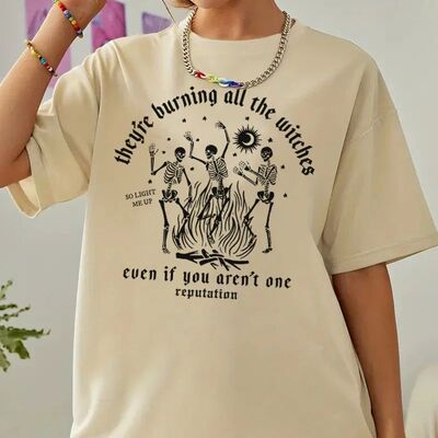 Funny Dancing Skeleton Halloween T Shirt Hippie Gothic Witch