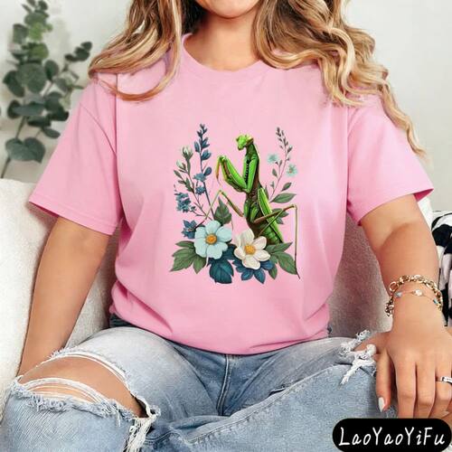 Praying Mantis Shirt Botanical Insect?Graphic?Tee Retro Illu