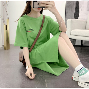 过膝体T恤大码 t恤连衣裙长款 睡裙长裙子 纯棉孕妇懒人短袖 2024新款