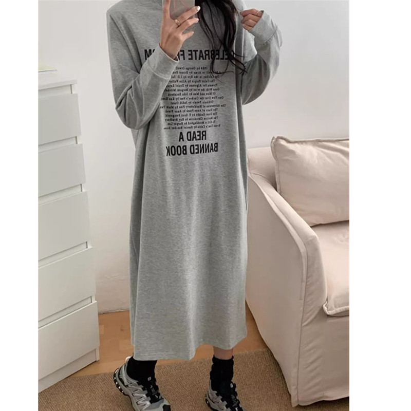 港风长袖t恤连衣裙纯棉过膝裙子