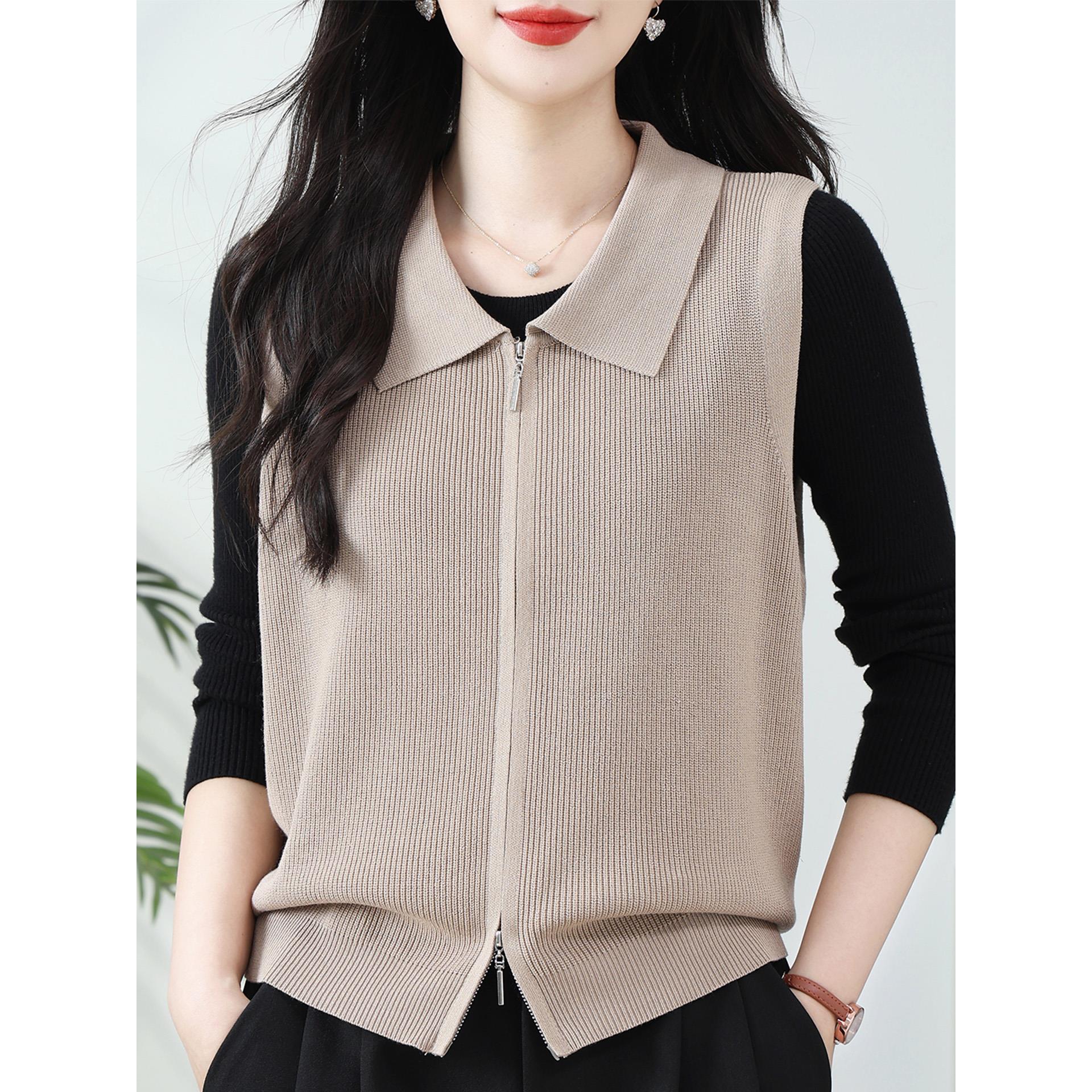 JOYIASS2025秋季新款设计感针织衫女开衫翻领时尚纯色上衣马甲针