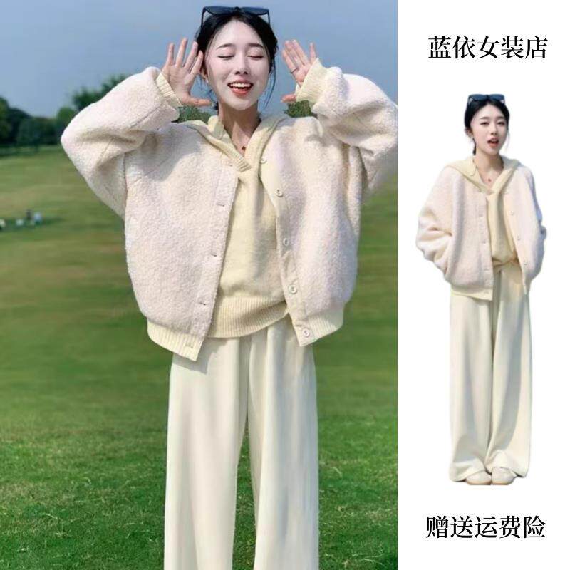 RIERA白色拼接羊羔毛独特超好看短款夹克棒球服女秋冬季加厚小香