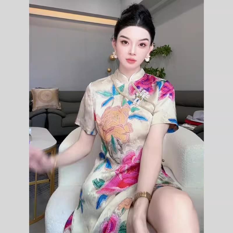 RIERA新中式国风禅意时尚套装中长款旗袍上衣短裤两件套女2025夏