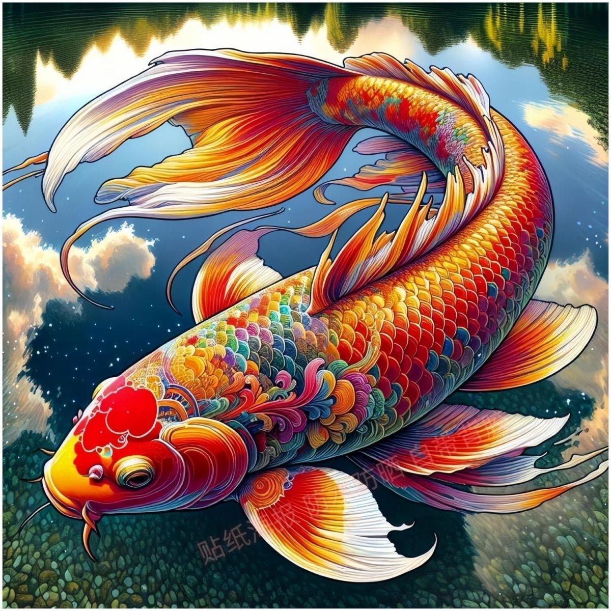 锦鲤贴画壁纸好运莲莲3d立体感贴画床头画墙贴纸自粘客厅遮丑装饰图片