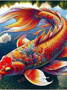 锦鲤贴画壁纸好运莲莲3d立体感贴画床头画墙贴纸自粘客厅遮丑装饰