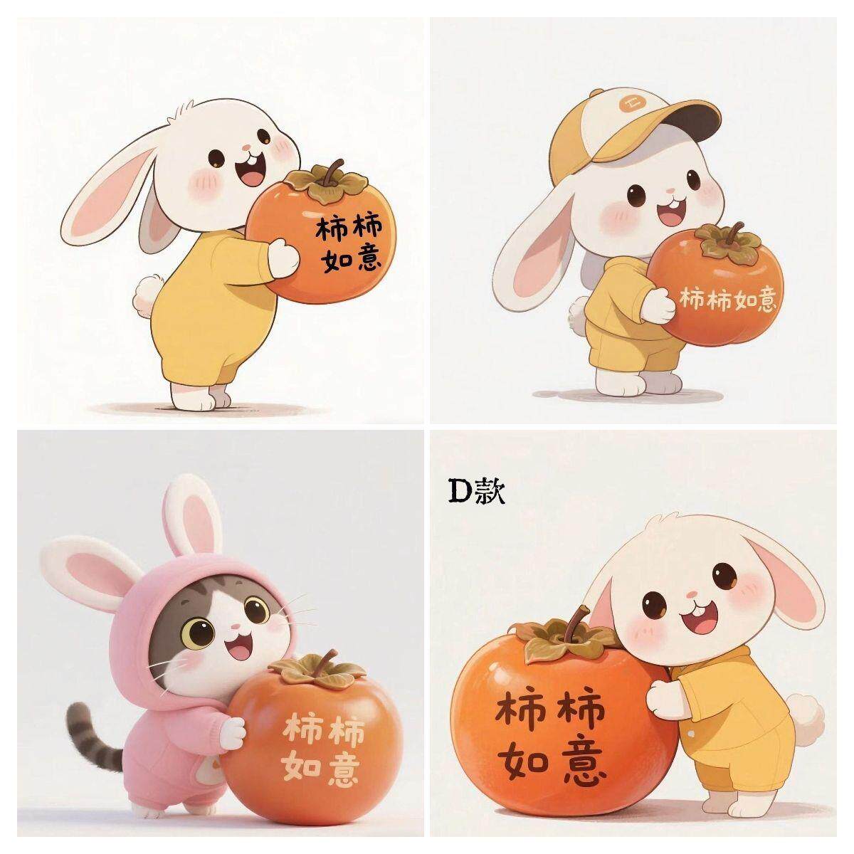 可爱小兔抱柿子墙贴车贴画室内客厅墙上贴纸防水自粘贴画