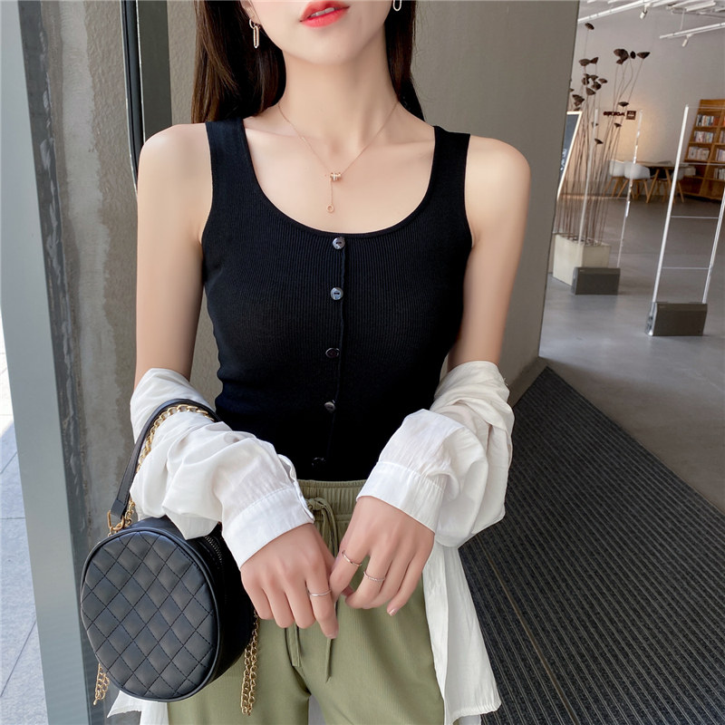 背心女外穿2020夏季方领吊带内搭针织打底衫修身显瘦冰丝无袖上衣