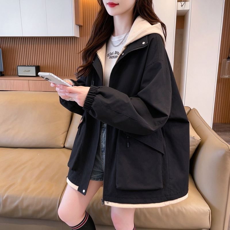 假两件大码冲锋衣外套女宽松夹克