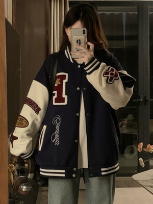 美式复古棒球服外套女2024春秋新款设计感小众休闲刺绣宽松夹克潮