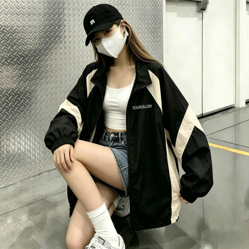 夏季轻薄防晒服外套女2026夏季翻领中长款拼色初高中学生防晒衣服