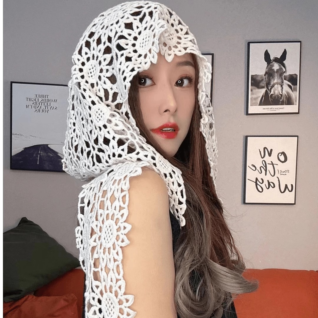 新款棉质时尚女士四季镂空多用披肩帽子旅游打卡照相神器个性帽子