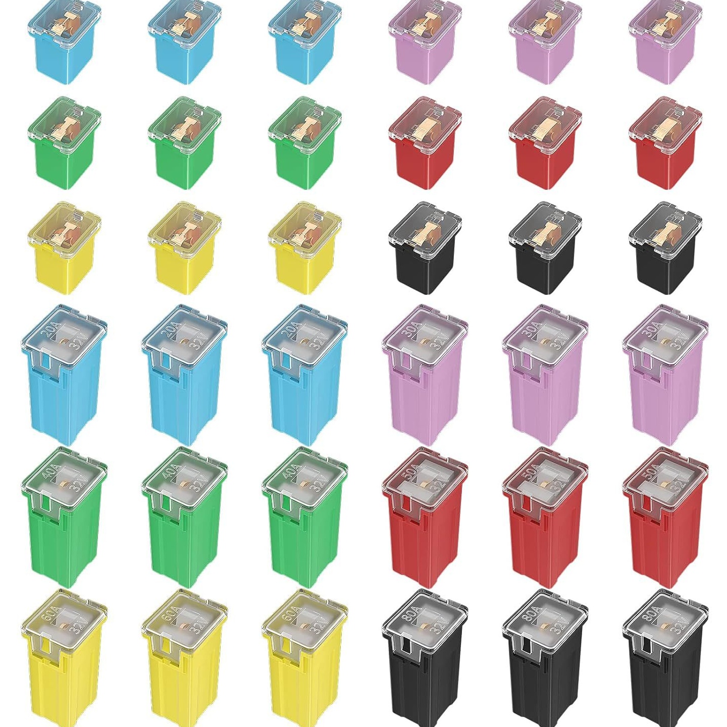 跨境批发 36PCS 盒装 长短脚汽车方盒保险丝/方形内插车用保险丝